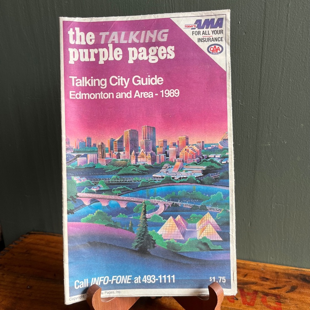 Vintage 1989 Edmonton and Area Talking Purple Pages Map and Advertising